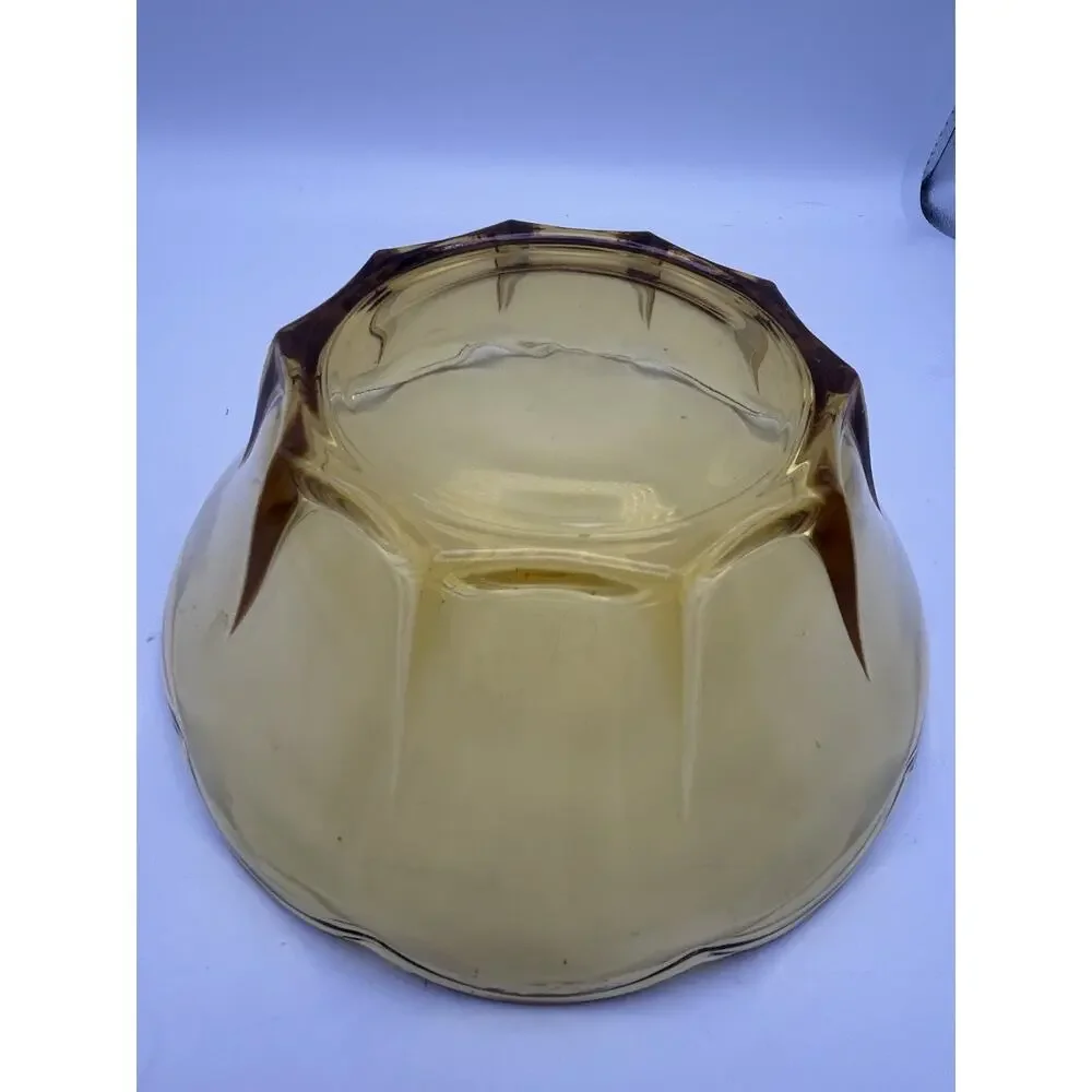Anchor Hocking 1960s Paneled Amber Glass Bowl Scalloped Edge Yellow Gold Vintage